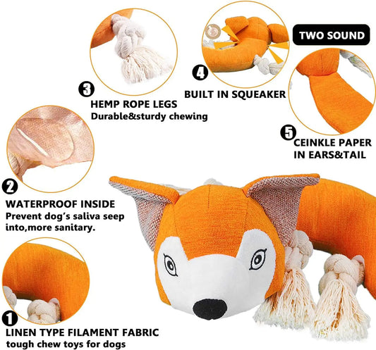 KTX-389075 Durable Interactive Plush Dog Toy with Squeaker – Cute Fox Design for Chewing and Anxiety Relief
