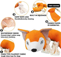 HKM-389075 Durable Interactive Plush Dog Toy with Squeaker – Cute Fox Design for Chewing and Anxiety Relief
