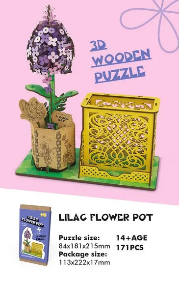 HKM-085267 3D Wooden Jigsaw Puzzle Flower Model Kit - Red Rose Educational Craft for Kids and Adults