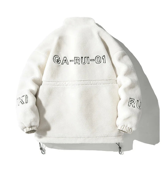 KTX-275987 Men's Casual Winter Thick Short Cotton Blouson O-Neck Jacket With Zipper Closure and Flower Decoration Dot Pattern Workwear