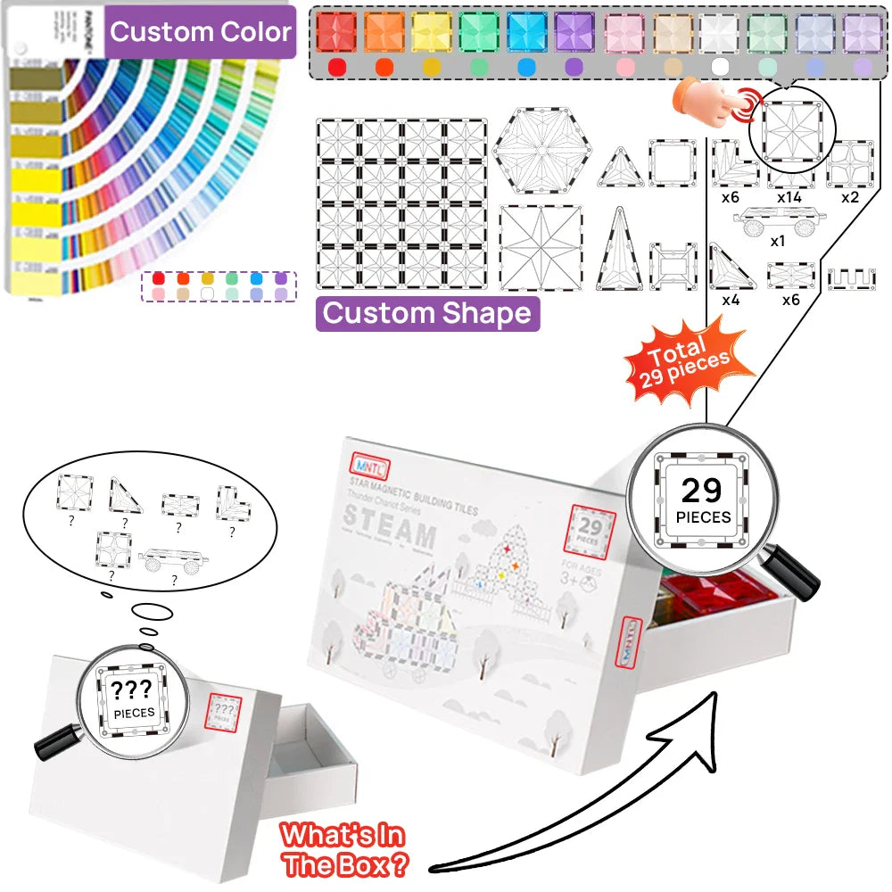 KTX-304211 Magnetic Tile Car Racing Track Set for Kids - Electric Toy Cars Included