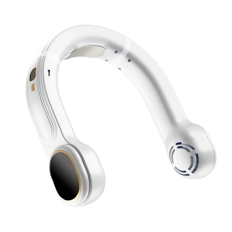 KTX-573843 Rechargeable Bladeless Neck Fan with Digital Display and 5 Speed Settings for Outdoor Use