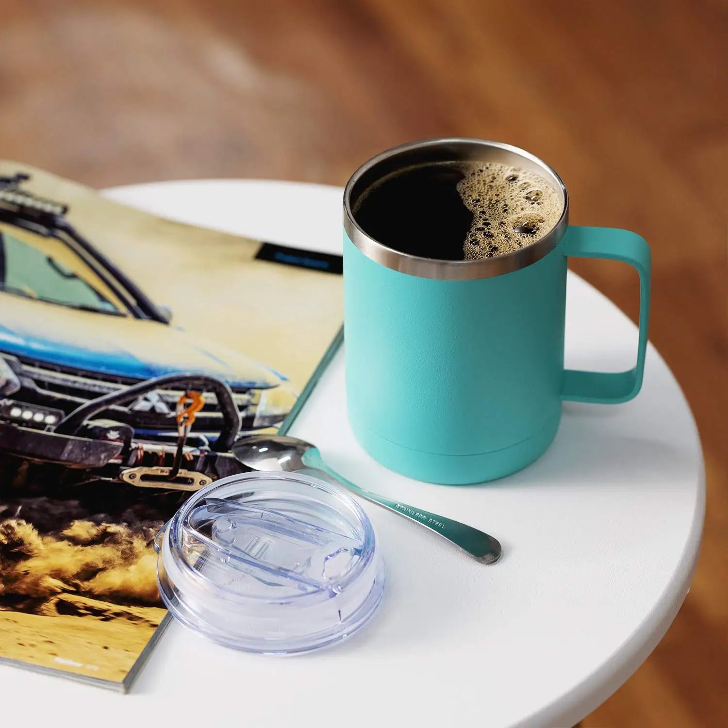 KTX-564179 12oz Eco-Friendly 304 Stainless Steel Coffee Mug with Sliding Lid and Handle for Camping and Travel