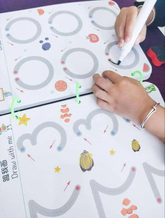 KTX-294995 Children's Educational Drawing Tablet and Math Game Book Set with Erasable Pen for Learning Shapes and Control Skills