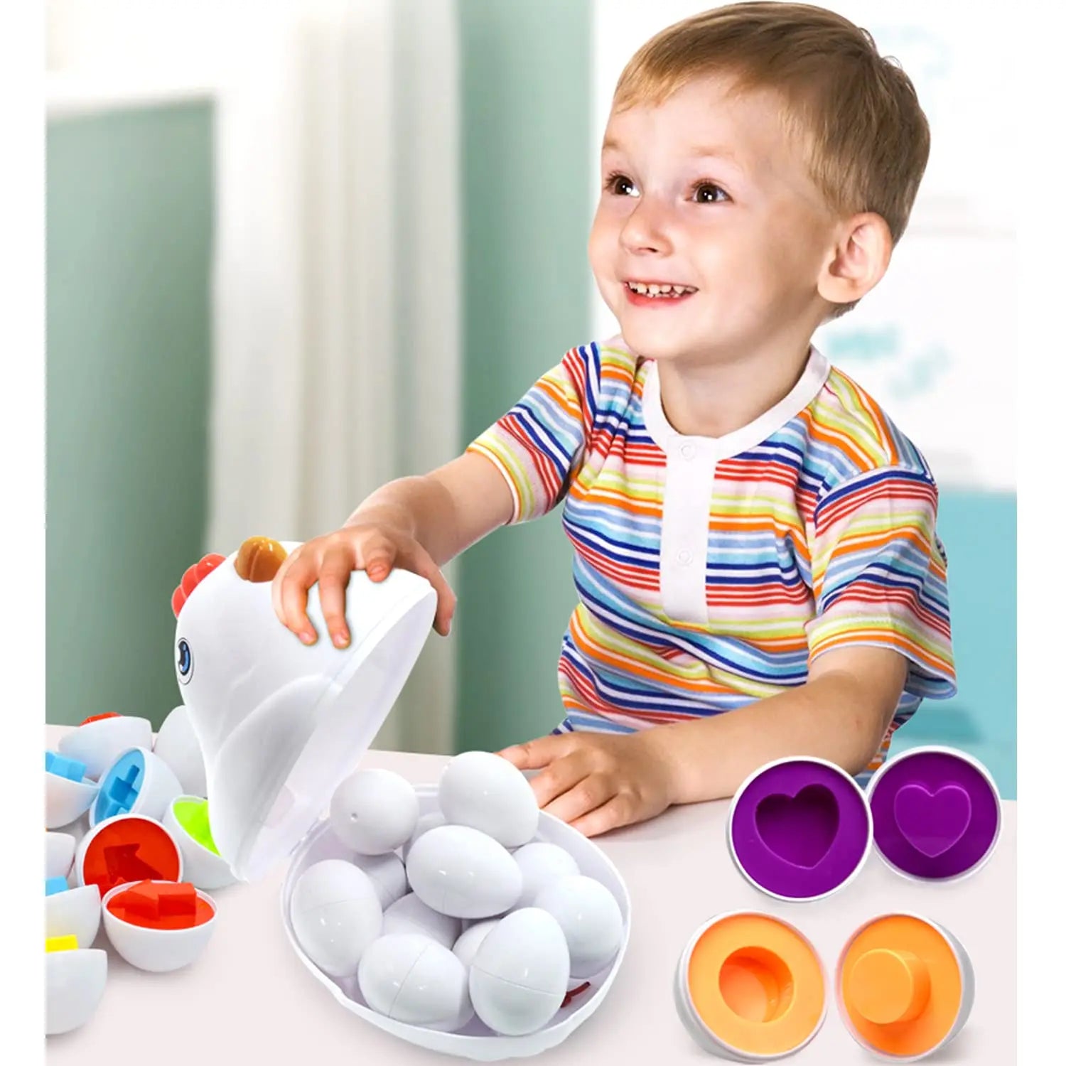 HKM-101075 Sensory Matching Eggs Educational Toy for Babies 0-12 Months - Shape and Color Recognition