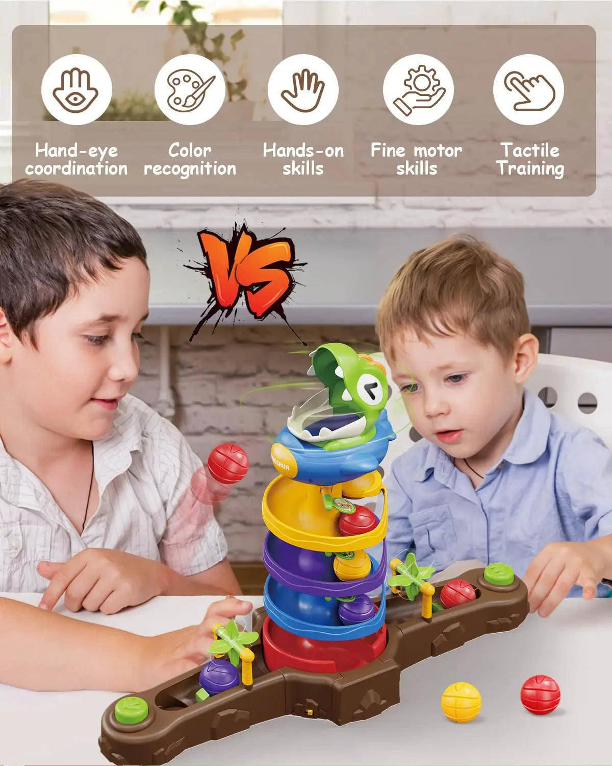 HKM-279571 Dinosaur Ball Drop Toy Set – Educational Rotating Ball Battle Game for Ages 5 and Up