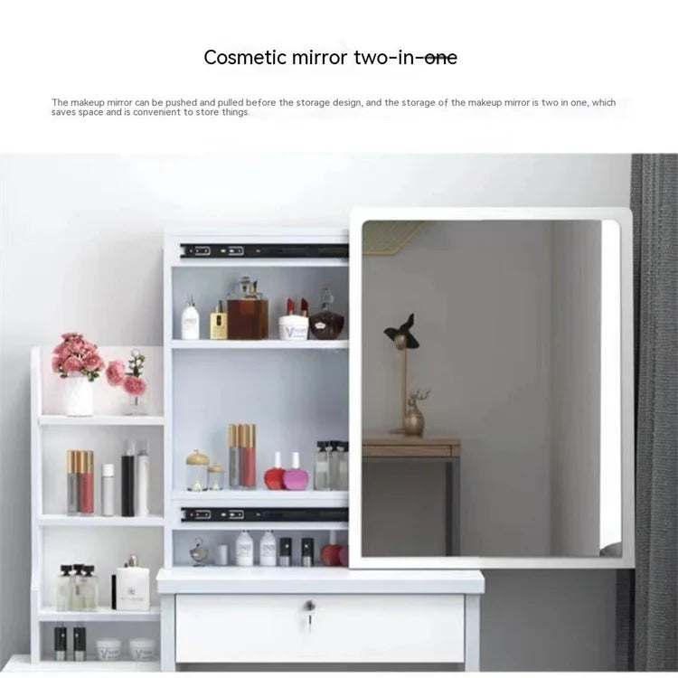 KTX-530707 Elegant Makeup Vanity Table with Mirror and Drawers, Complete with Stool for Bedroom