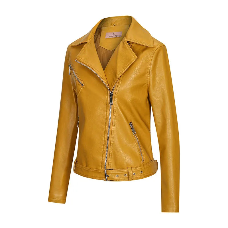 KTX-176531 Autumn Winter New Slim Fit European and American Style Women's Jacket PU Lapel Jacket Leather Jacket Custom