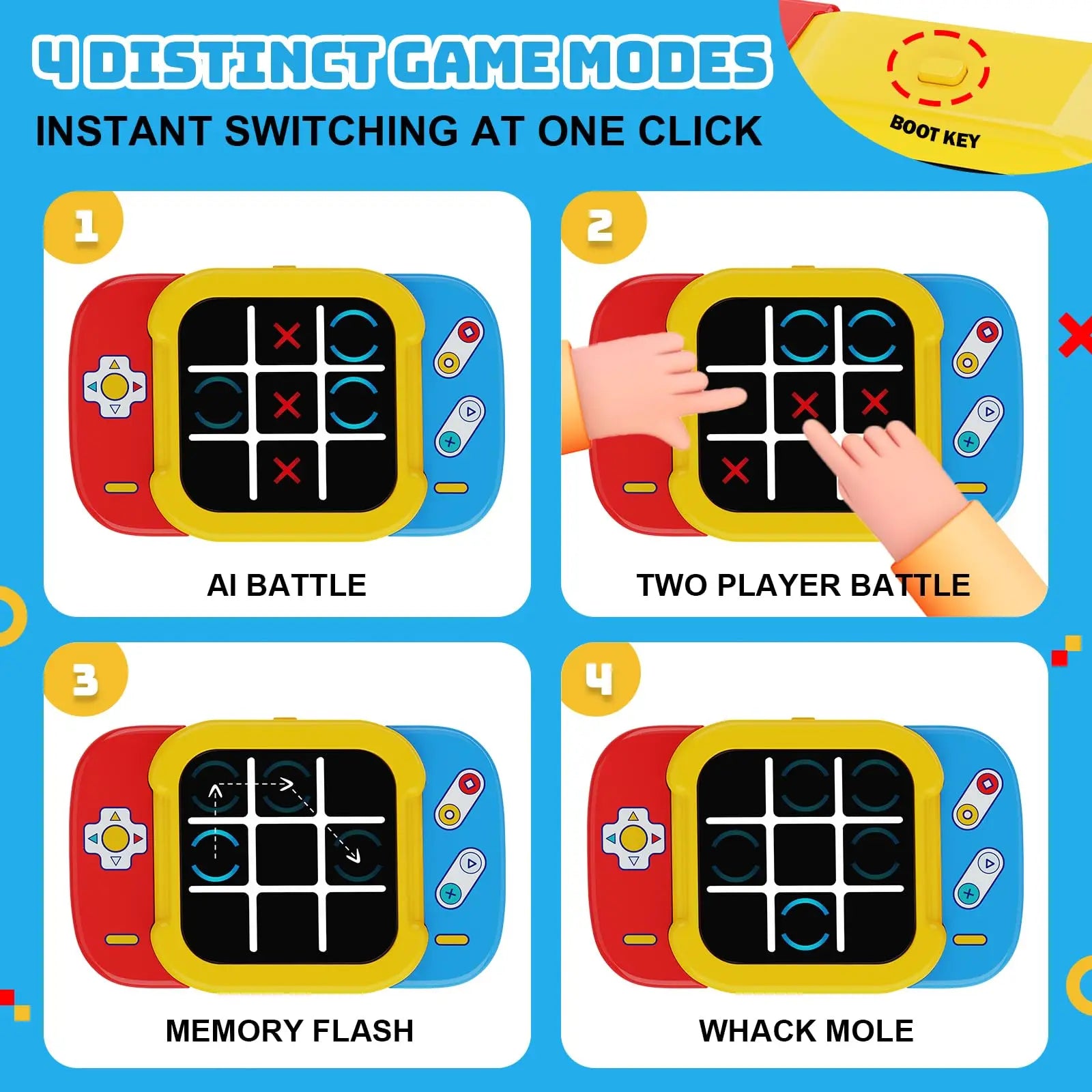 HKM-642323 2-in-1 Digital Handheld Tic Tac Toe Game Console for Engaging Fun Entertainment