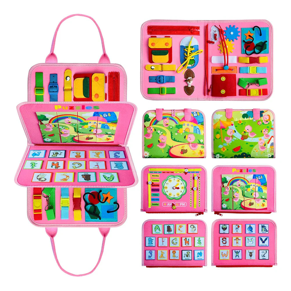 KTX-473491 Montessori Felt Busy Board for Toddlers: Travel-Friendly Learning Toy with Buckle Training Activities