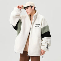 HKM-603667 Men's Large Size Warm Cotton Jacket With Winter Stand-Up Collar 550g Lamb Wool Contrasting Zipper Closure Clothing