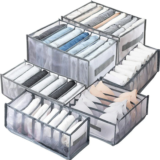 KTX-319315 Upgraded Foldable Drawer Organisers for Clothes with Handle - Grey Non-Woven Fabric Storage Solution