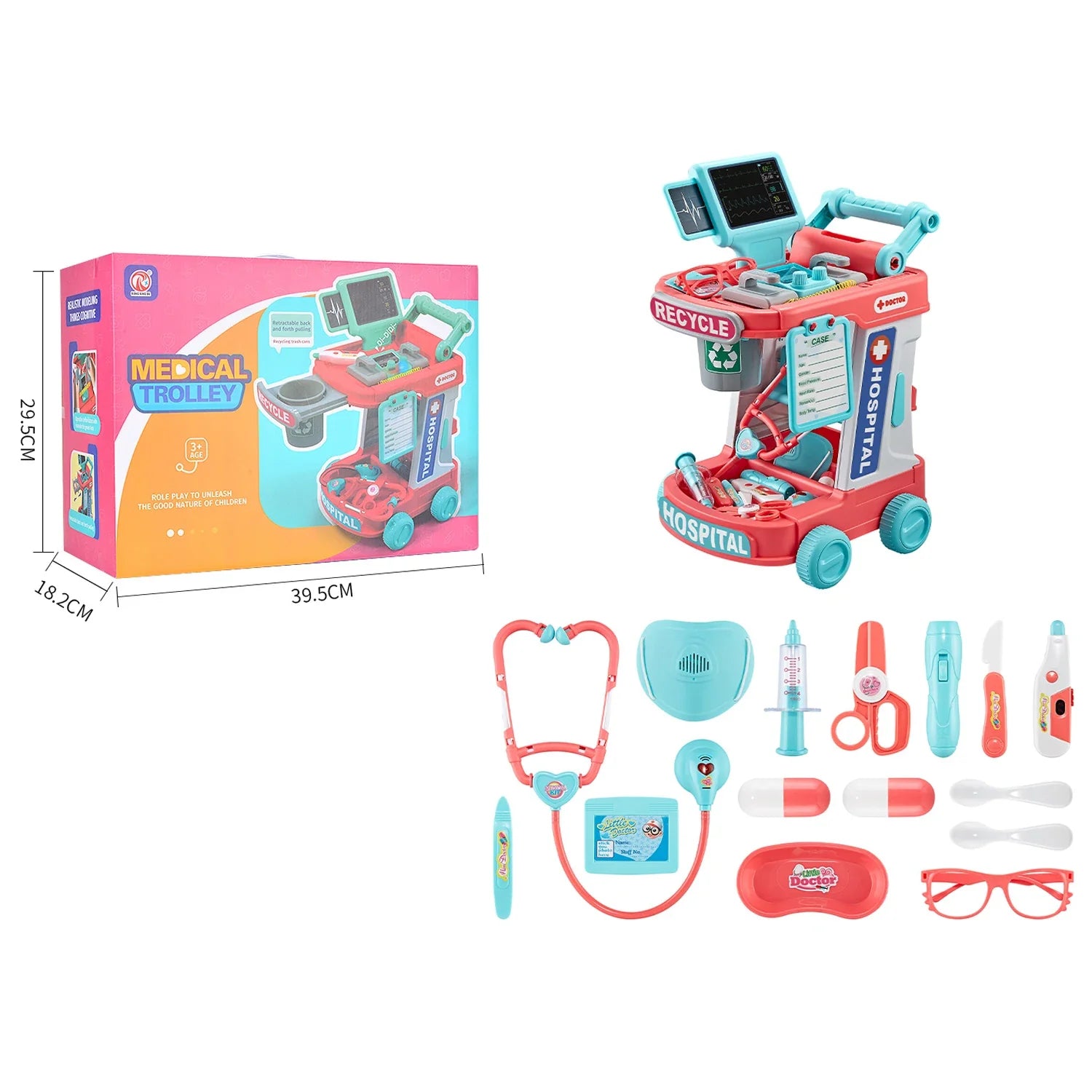 HKM-229843 Kids Doctor Play Set - Pretend Play Medical Trolley for Ages 2 to 13 Years - Plastic Components