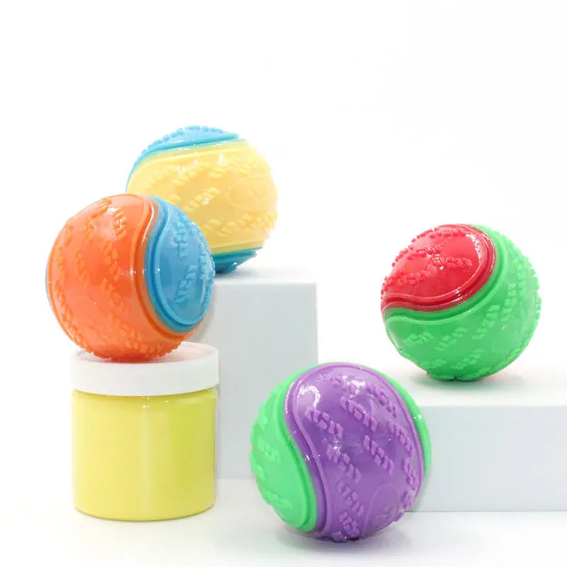 HKM-126931 Interactive 6.5 cm TPR Dog Chew Toy with Squeaker - Strong Splice Contrast Colour Ball