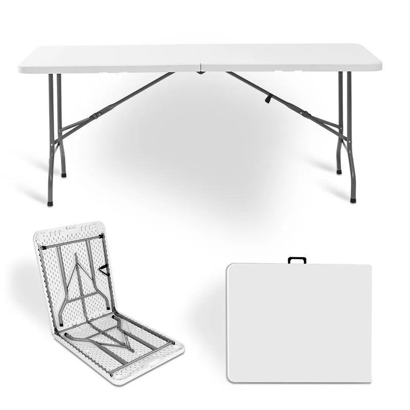 KTX-760083 Portable 8ft and 6ft White Rectangular Plastic Folding Table with Chairs for Outdoor Events