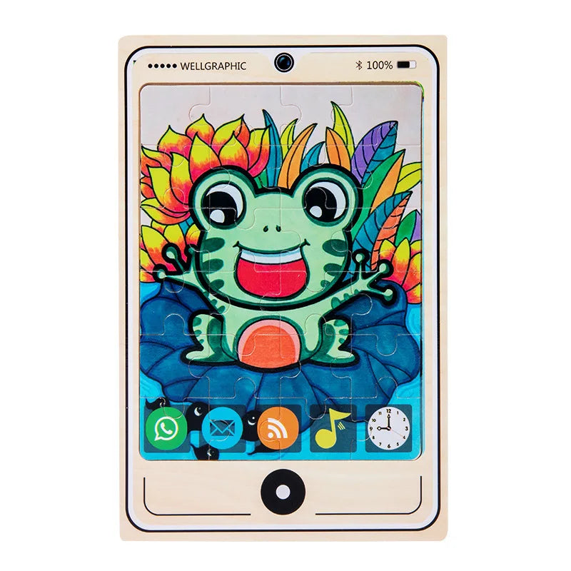 KTX-693971 Wooden Buckle Puzzle with 22 Patterns - 24 Piece Early Learning Educational Toy