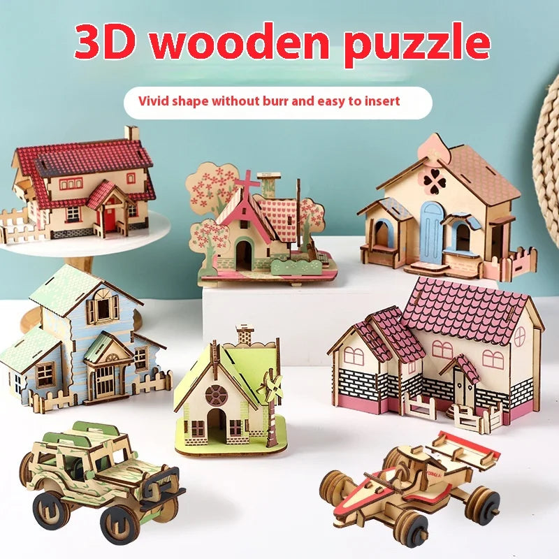 KTX-925651 3D Wooden Puzzle Kit for Kids - Eco-Friendly DIY Educational Toy in Cartoon Style