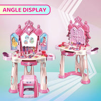 HKM-621907 Pretend Play Makeup Table Set for Girls with Lights, Music, and Openable Doors - Includes Stool