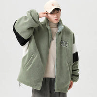 HKM-603667 Men's Large Size Warm Cotton Jacket With Winter Stand-Up Collar 550g Lamb Wool Contrasting Zipper Closure Clothing