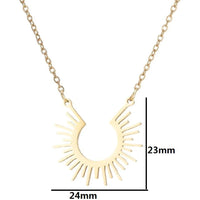 HKM-445587 Stainless Steel Gold Sunburst Pendant Necklace Sun Sunshine Minimalist Women Jewelry Necklace Tarnish Free