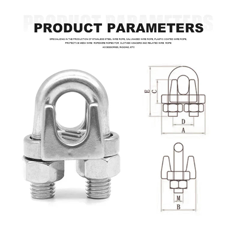 KTX-197587 Stainless Steel Wire Rope Clips and U Bolt Saddle Fasteners for M2-M14 Wire Ropes