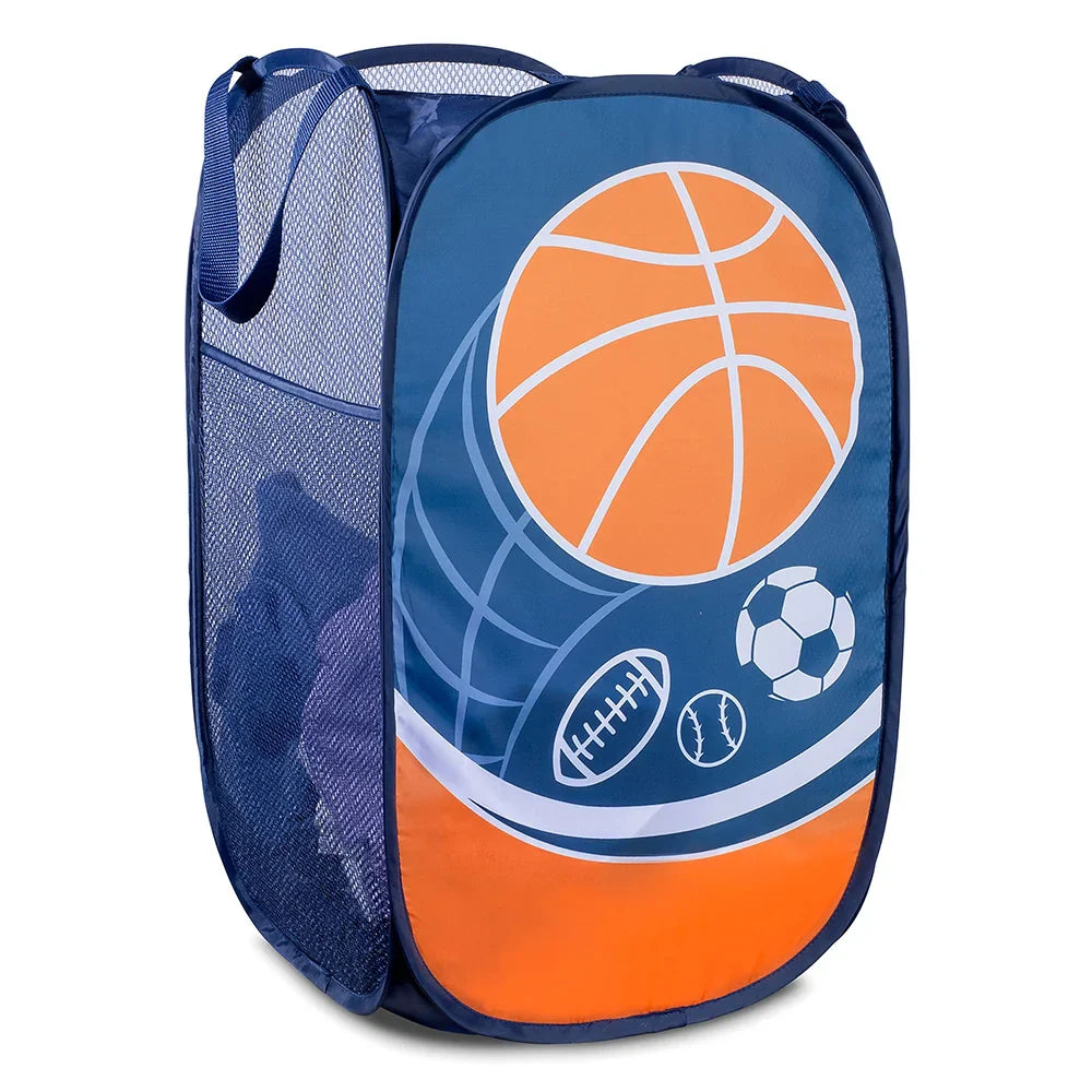 KTX-434579 Portable Pop-up Polyester Mesh Laundry Hamper for Kids - Multi-Colour Options