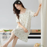 HKM-427475 Hot Selling Women Sleepwear Short Sleeved Small Floral Fragments Night-gown Lady Nighty Sexy Lovely Women Nightdress for Home