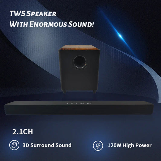 KTX-959123 2.1Ch 120W Mini Wooden Sound Bar Speaker with Compact Design