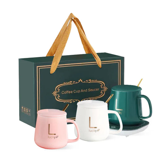 KTX-957395 Ceramic Mug with USB Heating Pad - 400ml Capacity, Keeps Drinks Warm at 55°C
