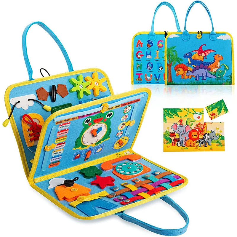 KTX-523219 Dinosaur-Themed Felt Learning Board for Toddlers - Educational Busy Board Cloth for Early Childhood Development