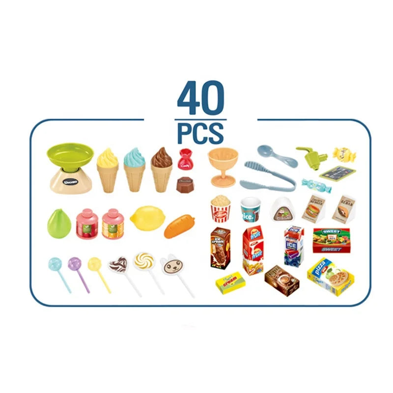 KTX-113427 Mini Plastic Cash Register Table and Shopping Cart Playset for Kids Ages 2-7