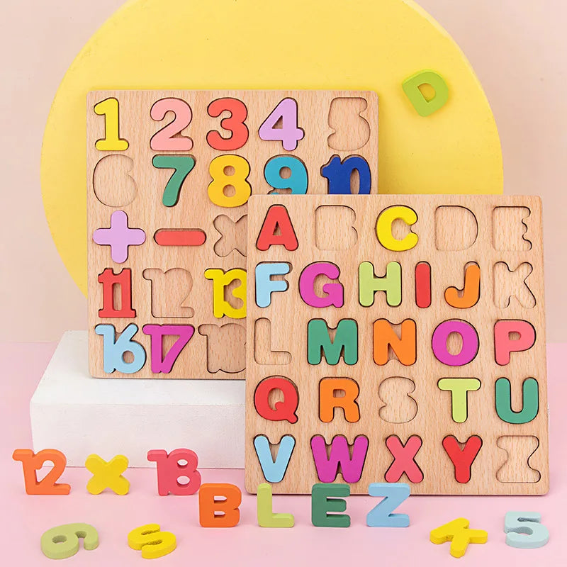 KTX-383251 3D Wooden Alphabet and Number Puzzle for Kids - Montessori Educational Activity Toy