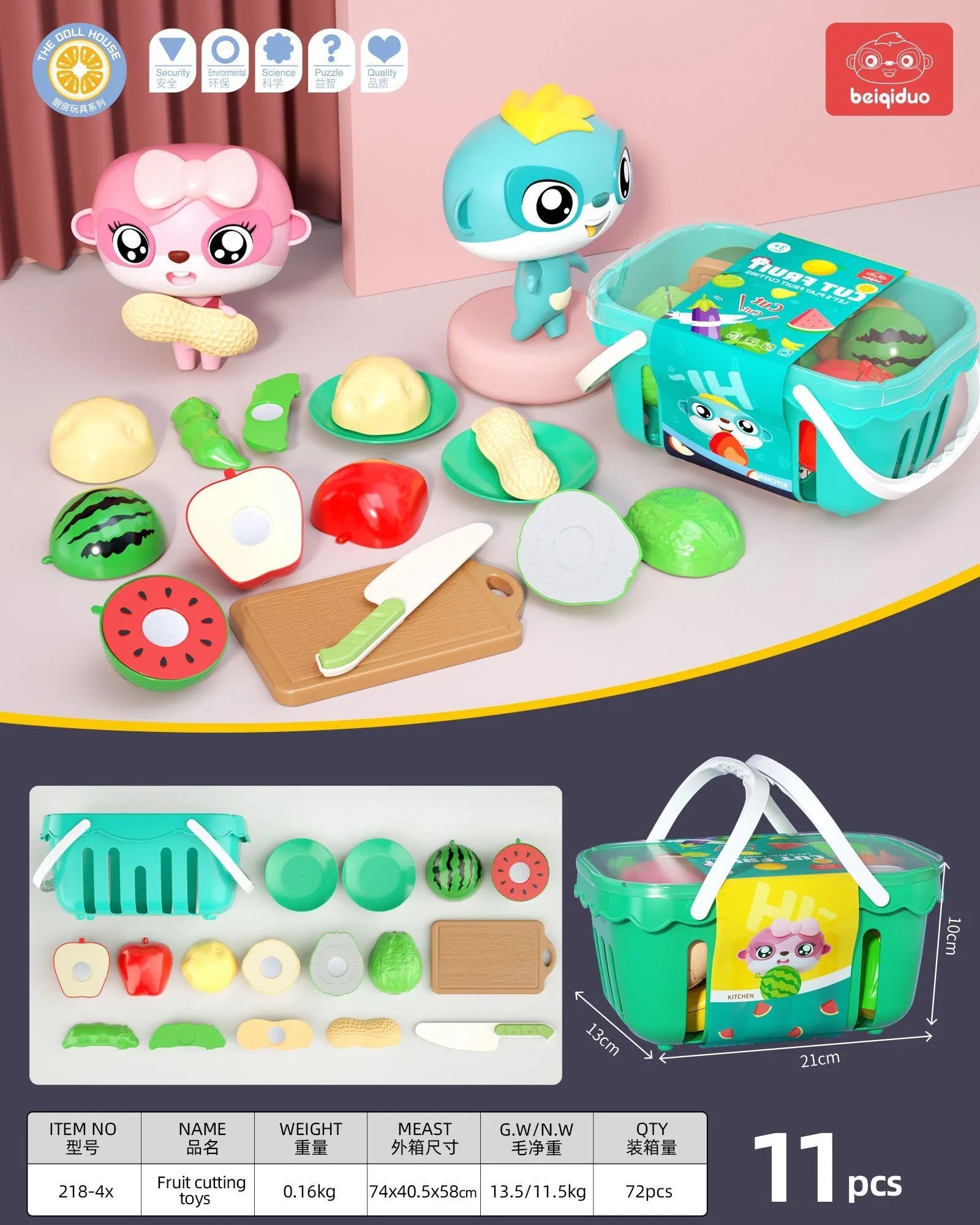 HKM-476179 11-Piece Plastic Toy Kitchen Set for Kids - Magnetic Food Fruits and Vegetables Cutting Play Items