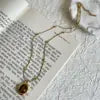 HKM-773267 New Luxury Women's Tiger Eye Pendant Necklace Titanium Steel Woolen Chain Autumn Winter Niche Accessories