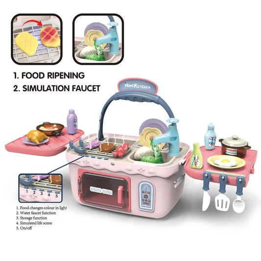KTX-178963 Color Changing Food Electric Picnic Chef Kitchen Playset for Children Ages 2-4