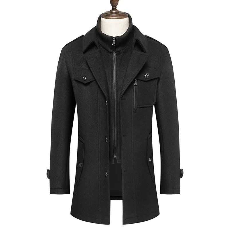 KTX-243219 Men's Waterproof Detachable Woolen Overcoat Hairy Warm Winter Jacket for Business Use