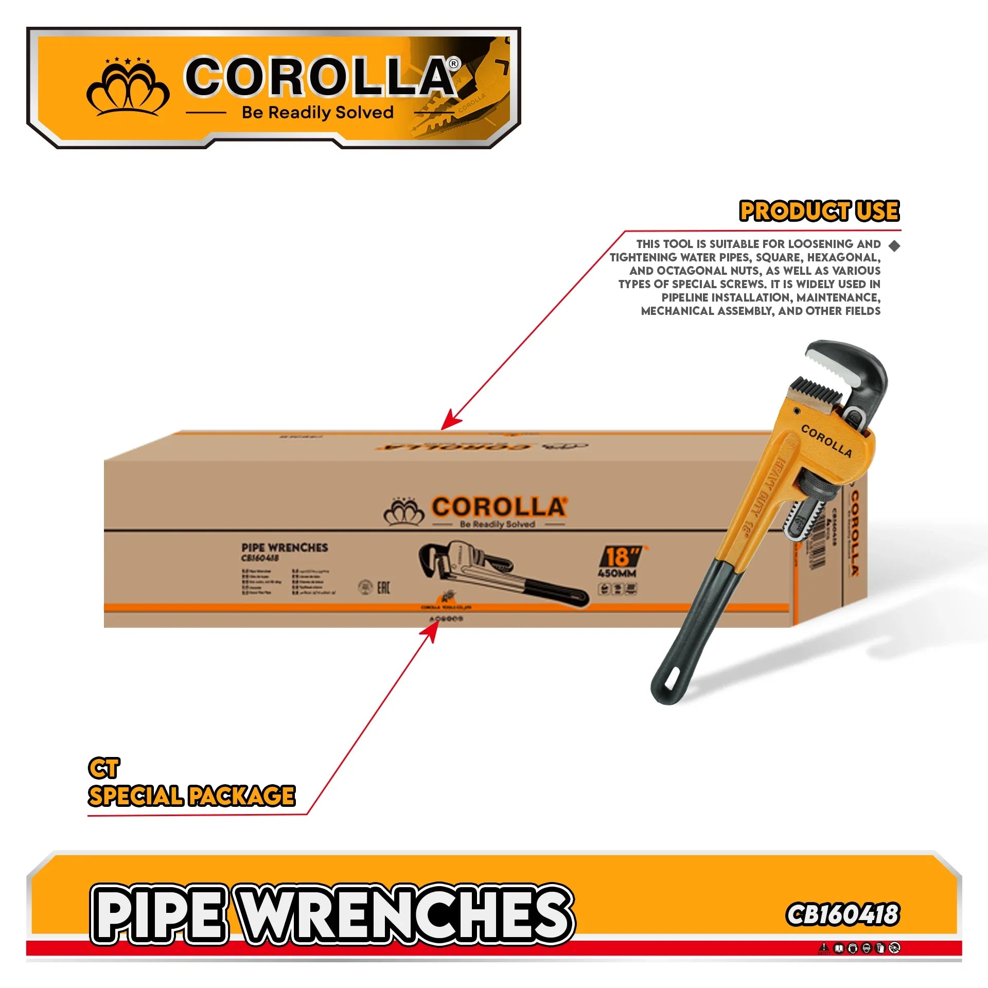 KTX-034899 Adjustable Carbon Steel Pipe Wrench for Water Pipe Repairs with Customisable Jaws