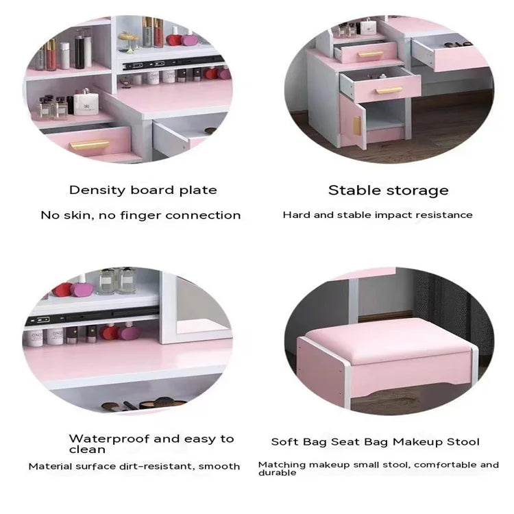 KTX-530707 Elegant Makeup Vanity Table with Mirror and Drawers, Complete with Stool for Bedroom