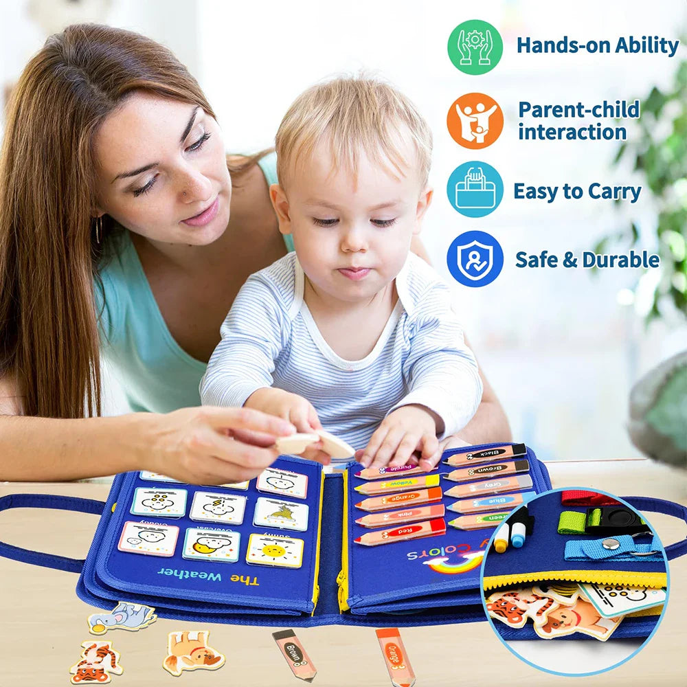 KTX-473491 Montessori Felt Busy Board for Toddlers: Travel-Friendly Learning Toy with Buckle Training Activities