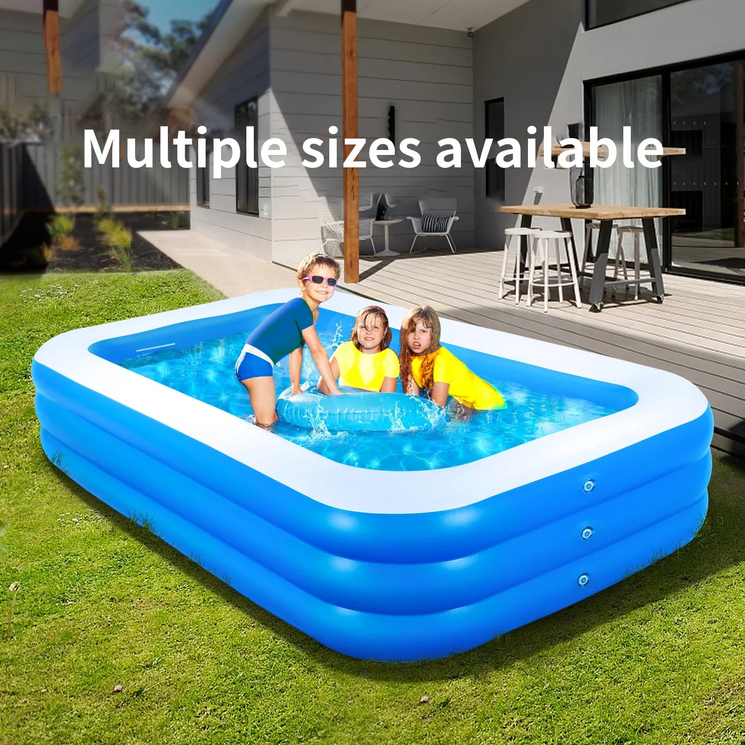 HKM-241555 Inflatable Foldable Square Pool for Kids - Available in 7FT, 8FT, 10FT Sizes - Ideal for Outdoor Water Play