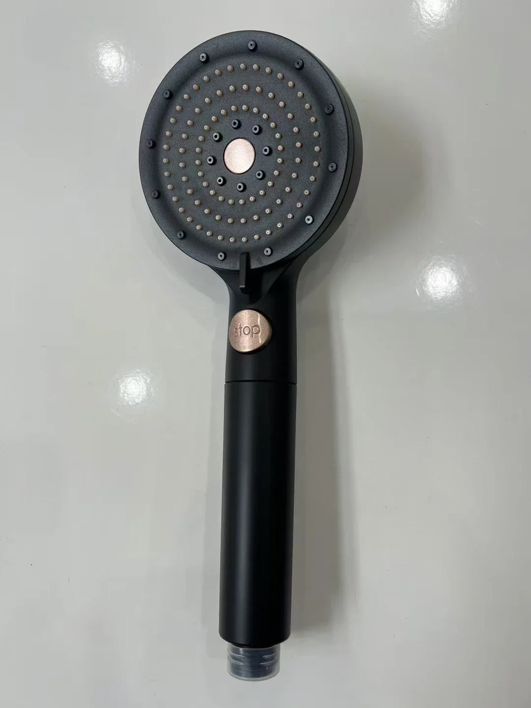 KTX-884563 3-Way Handheld Shower Head in Black ABS with Stop Button for Bathroom Use