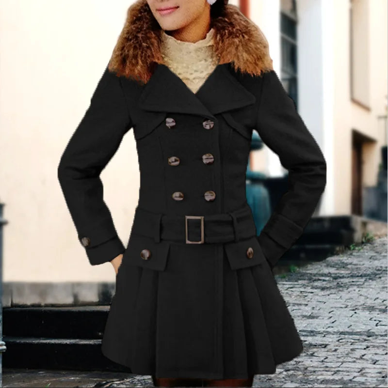 HKM-274835 Medium to Long Elegant Women's Fleece Jacket Winter Coat With Contrasting Wool for Winter Clothing