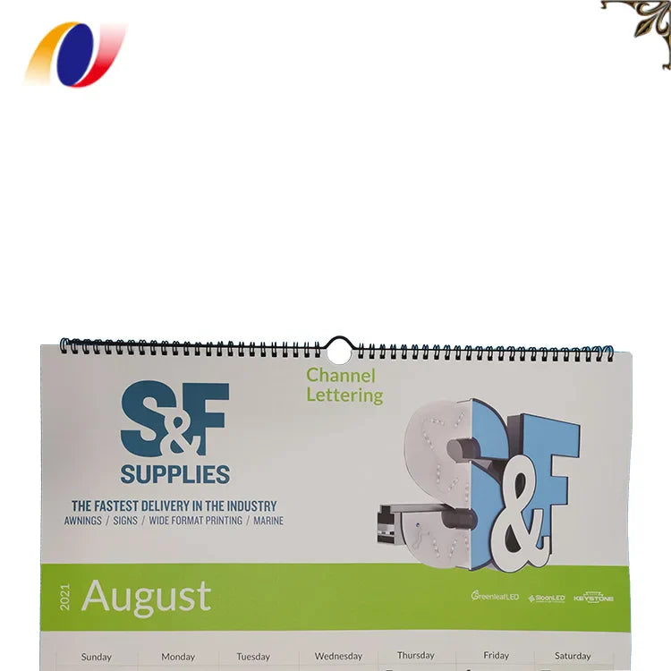 KTX-737939 Custom A2 A3 Full Colour Spiral Bound Wall Calendar Printing