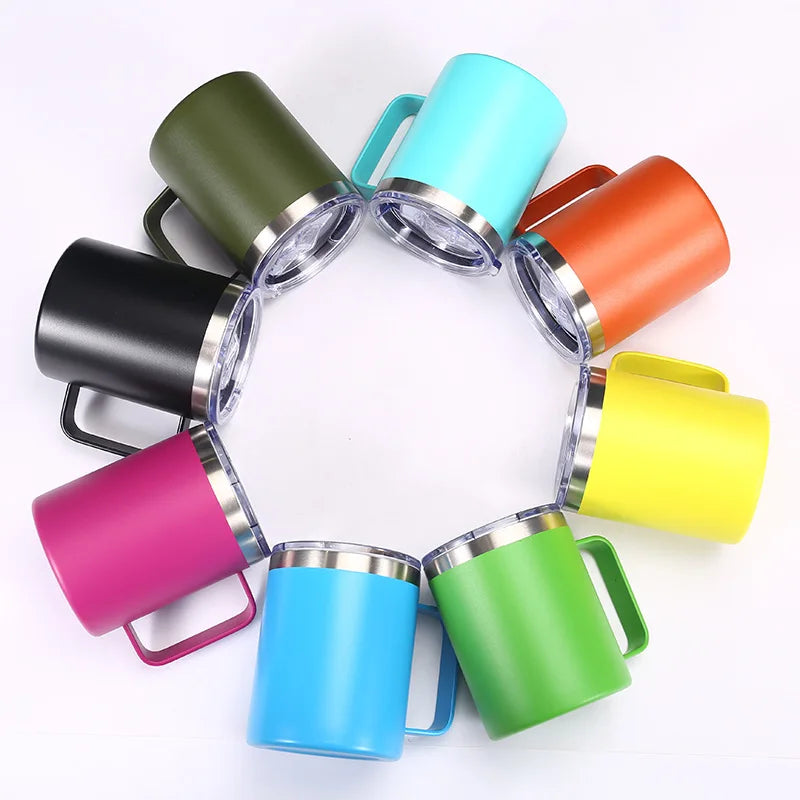 KTX-564179 12oz Eco-Friendly 304 Stainless Steel Coffee Mug with Sliding Lid and Handle for Camping and Travel