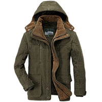 HKM-390099 Men's Jacket Medium and Long Styles Adding Velvet and Thickening Middle Aged and Elderly Multi Pocket Cotton Jacket Men's Coats