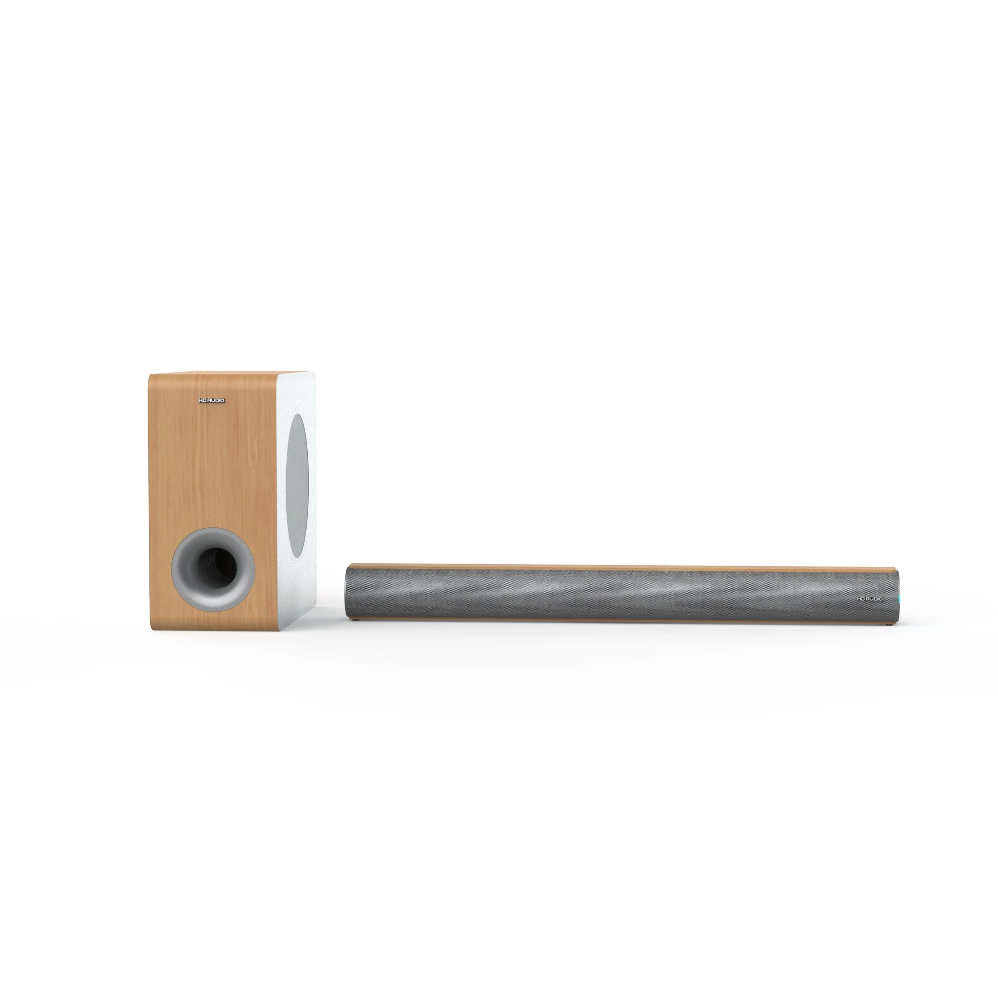 KTX-270995 2.1 Channel Wall Mount Soundbar with Wireless Subwoofer and Wooden Speaker Design