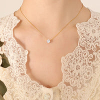HKM-100947 Romantic Stainless Steel Gold Plated Tiny Zircon Pendant Necklaces