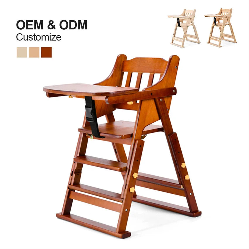 KTX-513747 Folding Wooden Highchair for Children - Adjustable Feeding Chair for Kids' Dining