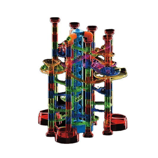 KTX-012435 325-Piece Glow-in-the-Dark Marble Run STEM Toy Set with Motorized Elevator for Kids