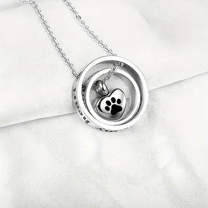 HKM-707731 Forever in My Heart,No Longer by My Side Cremation Pet Urn Necklace for Ashes Pendant Jewelry for Dog Paw Print